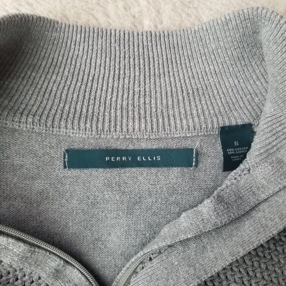 Perry Ellis Sweater Men's S Quartet Zip  Fisherman Woven Neutral Minimalist - Picture 4 of 8